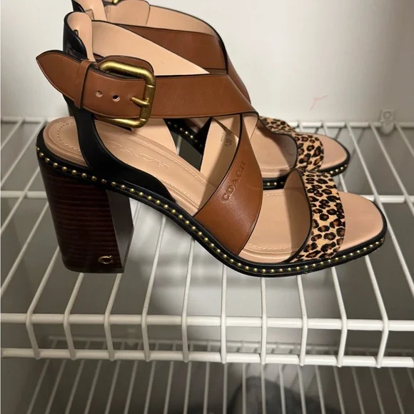 Coach Brown and Leopard Print Sandals - Picture 4 of 6